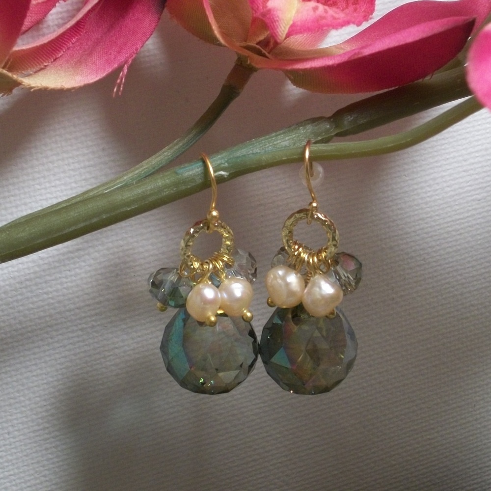 Czech Crystal Fresh Water Pearls , Gold Filled Earrings - Picture 2 of 5